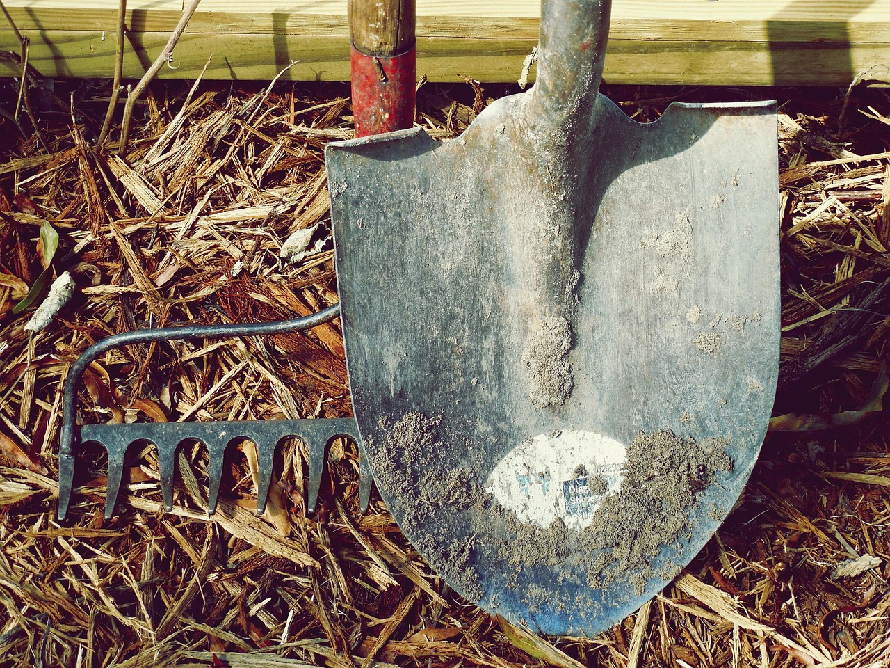 our-mission shovel, rake, dirt, farm, garden, hand tools, nature, labor, metal, tools